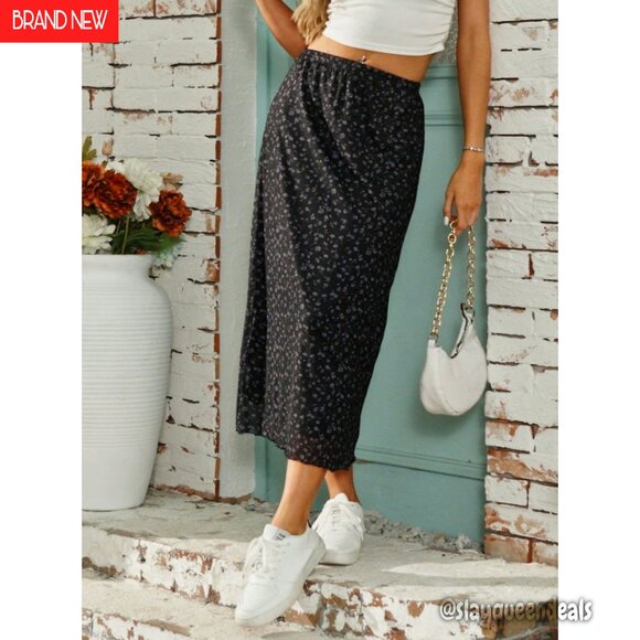Women's Floral Mesh Midi Skirt Elastic High Waist Bohemian Summer - Picture 7 of 8
